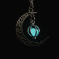 Silver-Tone Moon & Pumpkin Pendant Necklace | Light Luxury Style Pendant Necklace Nixie Blue green glow in the dark