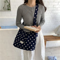 Korean Polka Dot Canvas Crossbody Tote Bag – Large Capacity Crossbody Shoulder Bag Nixie Blue