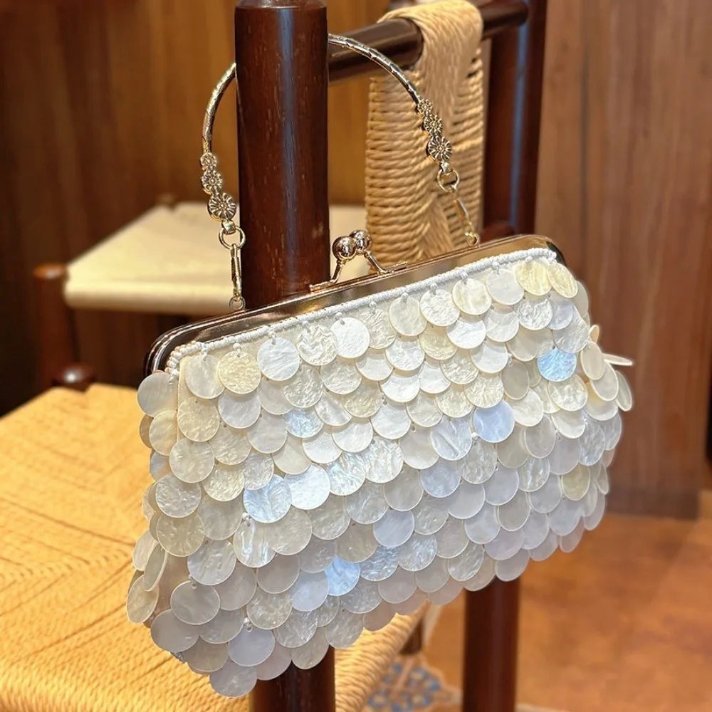 Woven Seashell Crossbody Bag | Beaded Mermaid Style Purse Crossbody Shoulder Bag Nixie