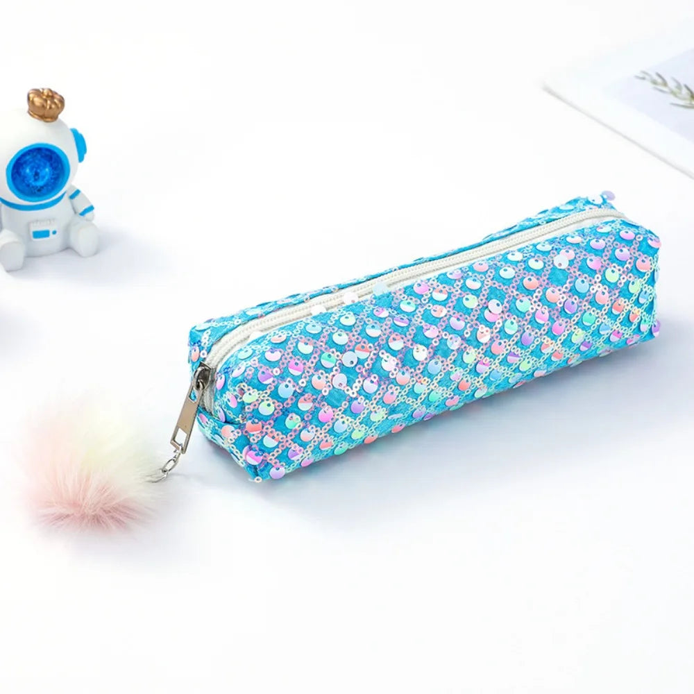 Rainbow Sequin Pencil Case – Shiny Zipper Pouch for Students