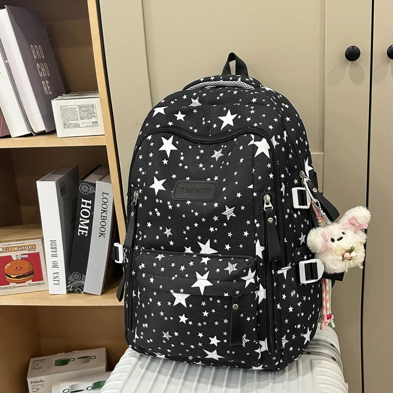 Large Capacity Star Print Nylon Student Backpack Student Backpack Nixie
