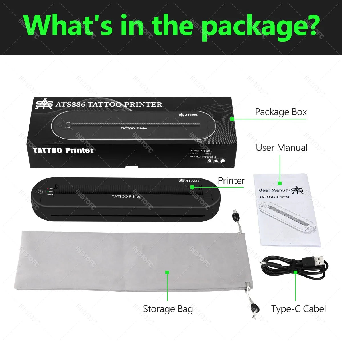 INSTOFC ATS886 A4 Wireless Tattoo Stencil Thermal Printer