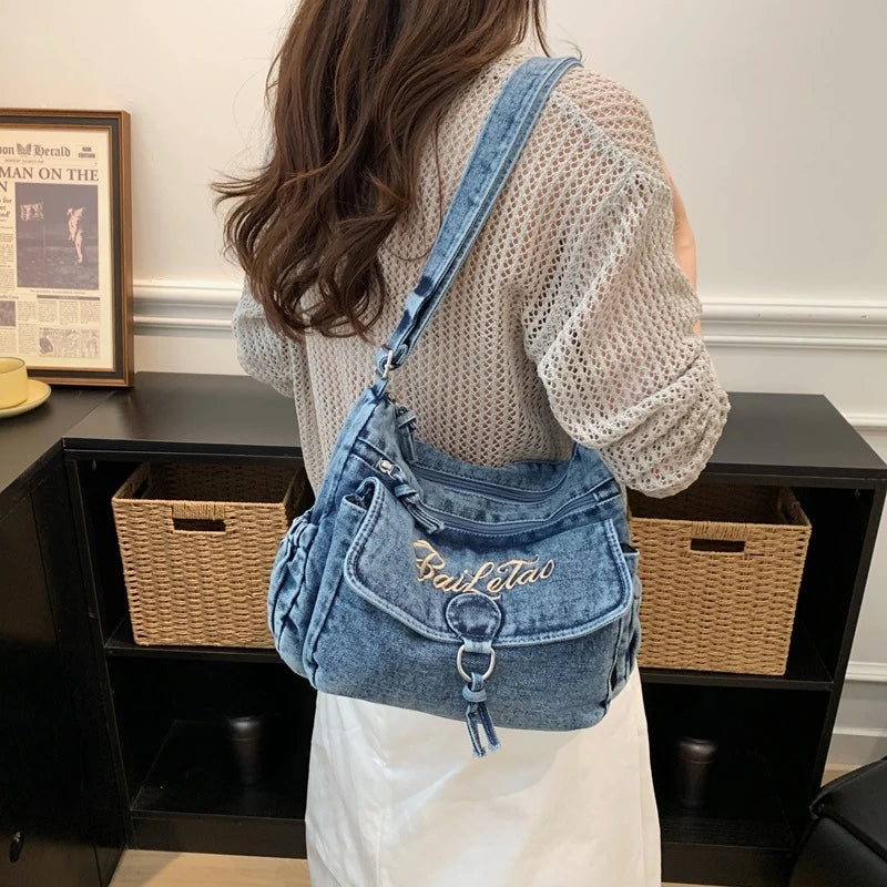 Vintage Embroidered Denim Crossbody Bag – Women's Sling Bag Denim Crossbody Bag Nixie