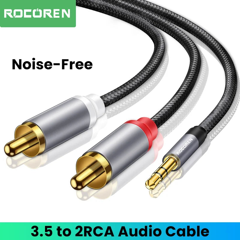 Rocoren 3.5mm to 2 RCA Audio Cable HiFi Stereo Splitter Audio Splitter Cable Nixie