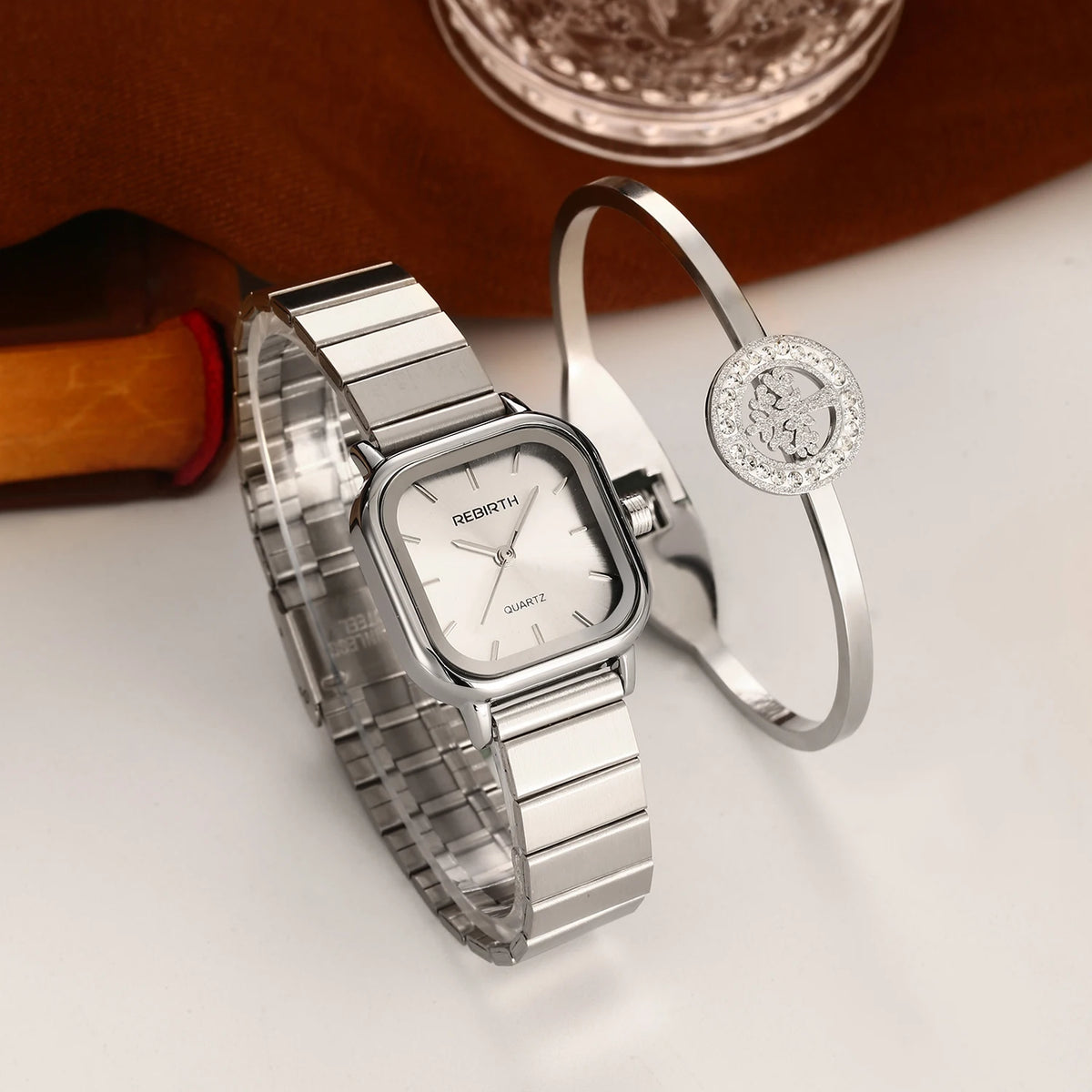 REBIRTH 2-Piece Retro Bracelet & Watch Set | Casual Fashion Bracelet Watch Set Nixie Silver