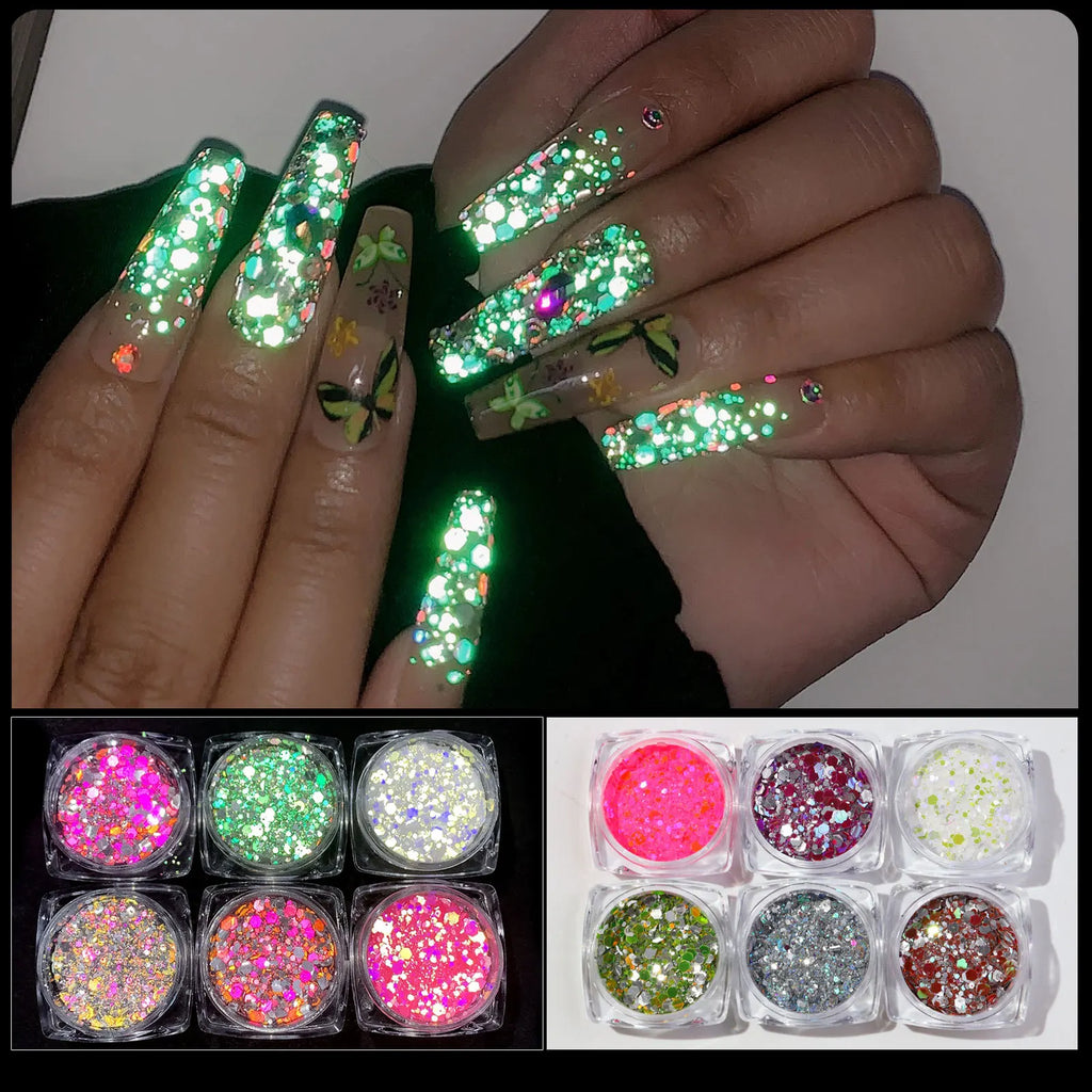 6-Color Holographic Diamond Nail Glitter Powder – Iridescent Set Nail Glitter Powder Nixie