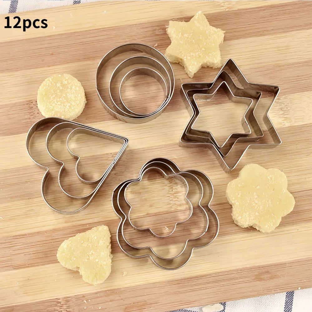 12-Piece Stainless Steel Cookie Cutter Set – Heart, Star, Flower Cookie Cutter Set Nixie