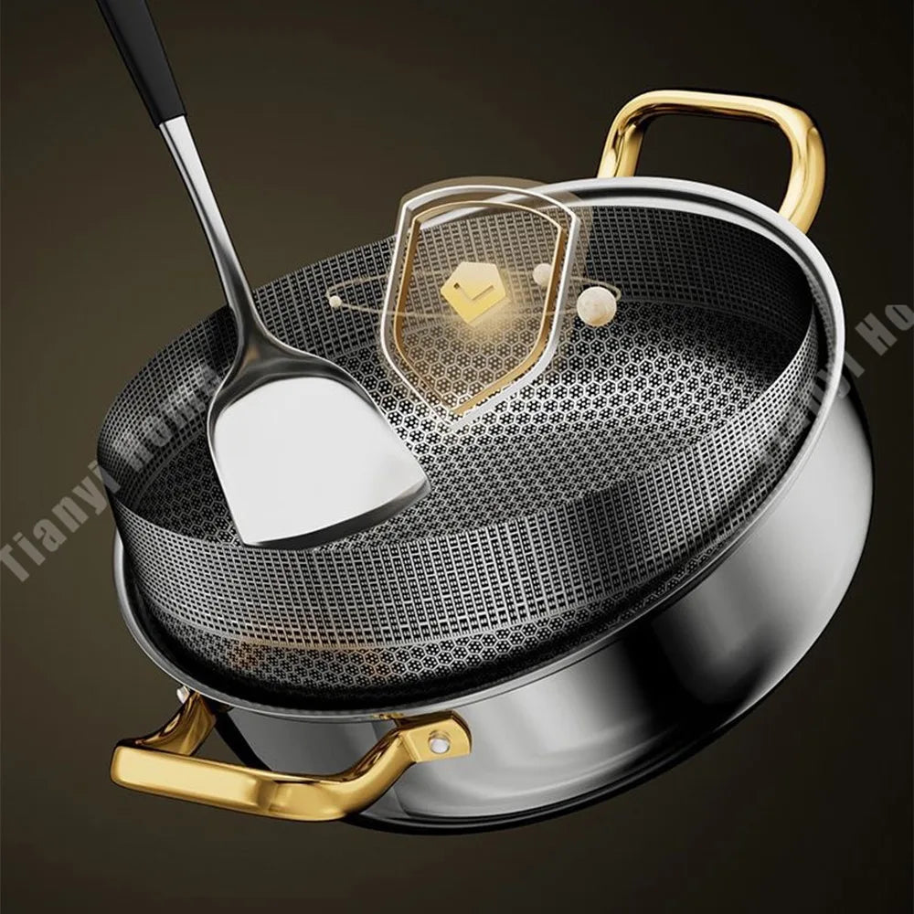 12" Stainless Steel Nonstick Deep Frying Pan & Wok with Lid Nonstick Frying Pan Nixie