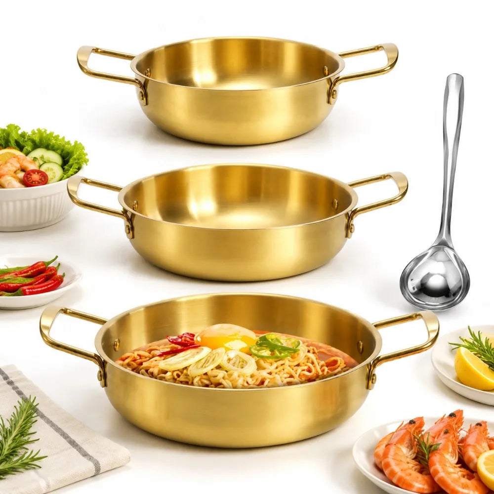 Korean Stainless Steel Cookware Set – 3 Pots & 1 Spoon Cookware Pot Set Nixie