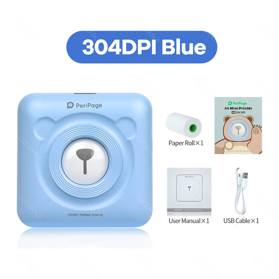 PeriPage A6 Mini Pocket Photo Printer 304dpi Bluetooth Portable Photo Printer Nixie 304dpi Blue
