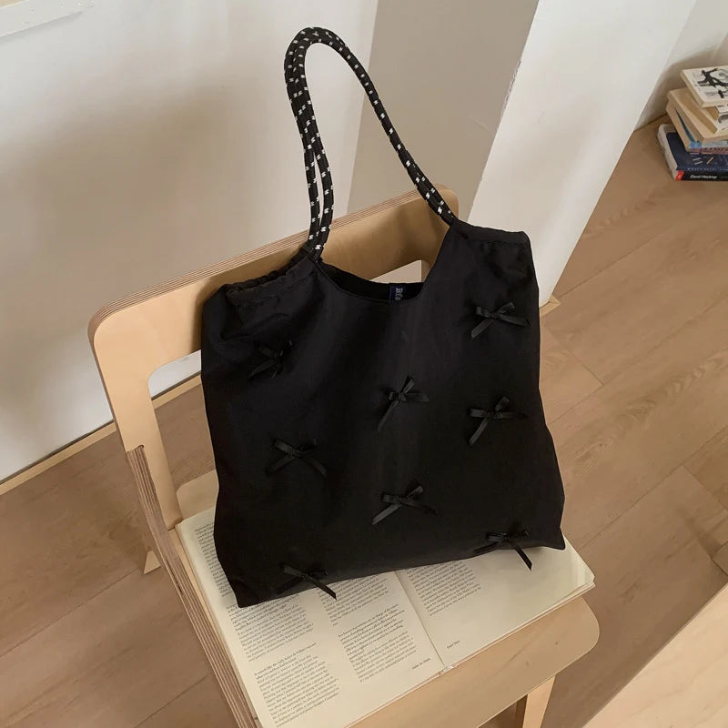 Women's Bowknot Nylon Shoulder Bag – Lightweight Fashion Tote Shoulder Bag Nixie