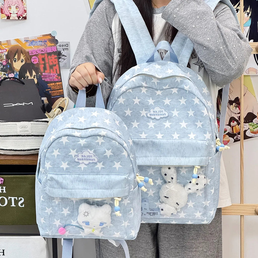 Korean Style School Backpack for Teen Girls – Lightweight Nylon School Backpack Nixie blue size