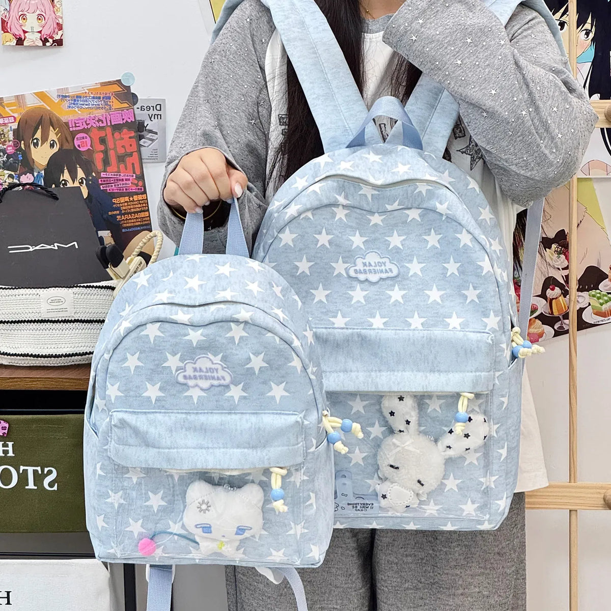 Korean Style School Backpack for Teen Girls – Lightweight Nylon School Backpack Nixie blue size