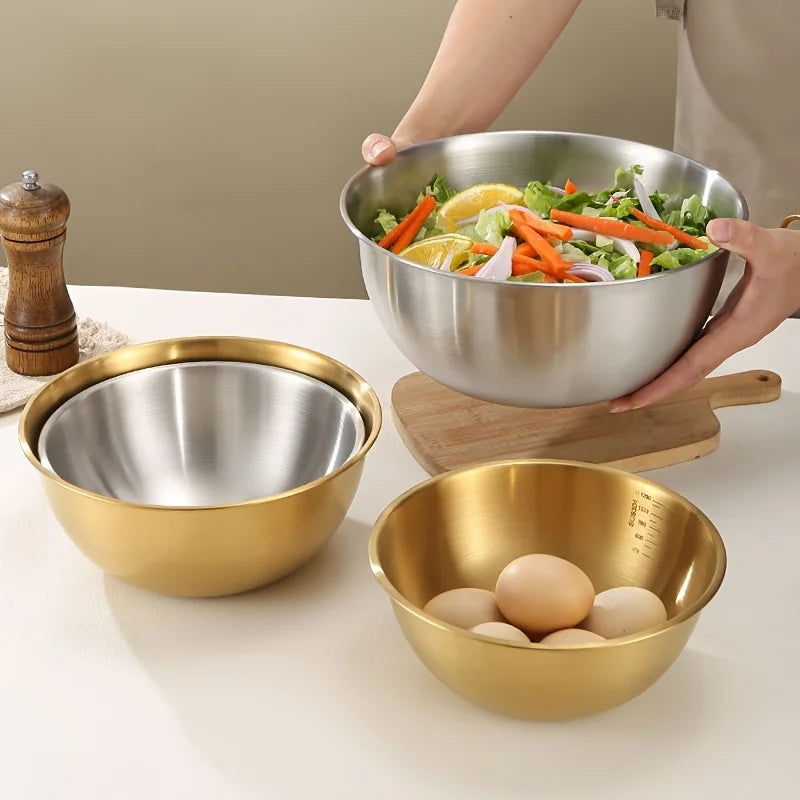 3-Piece Stainless Steel Mixing Bowl Set – Salad & Dough Bowls Mixing Bowl Set Nixie
