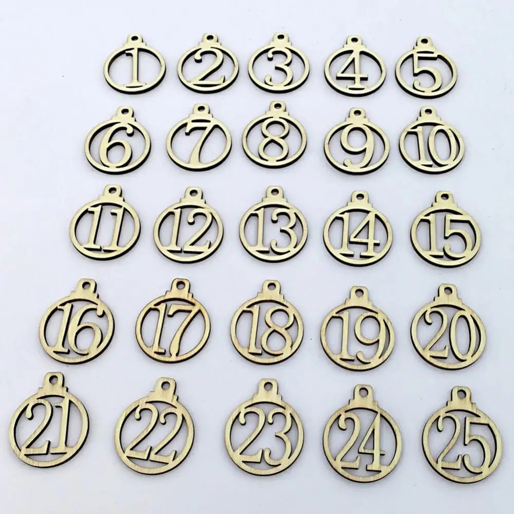Wooden Christmas Advent Calendar Countdown Tags 1–25, Set of 25