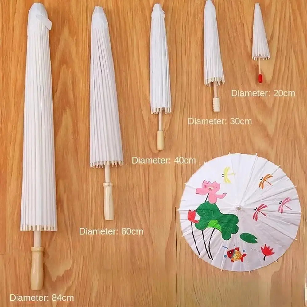 Blank DIY Paper Umbrella Long Handle Prop – 20 to 60cm DIY Craft Prop Nixie