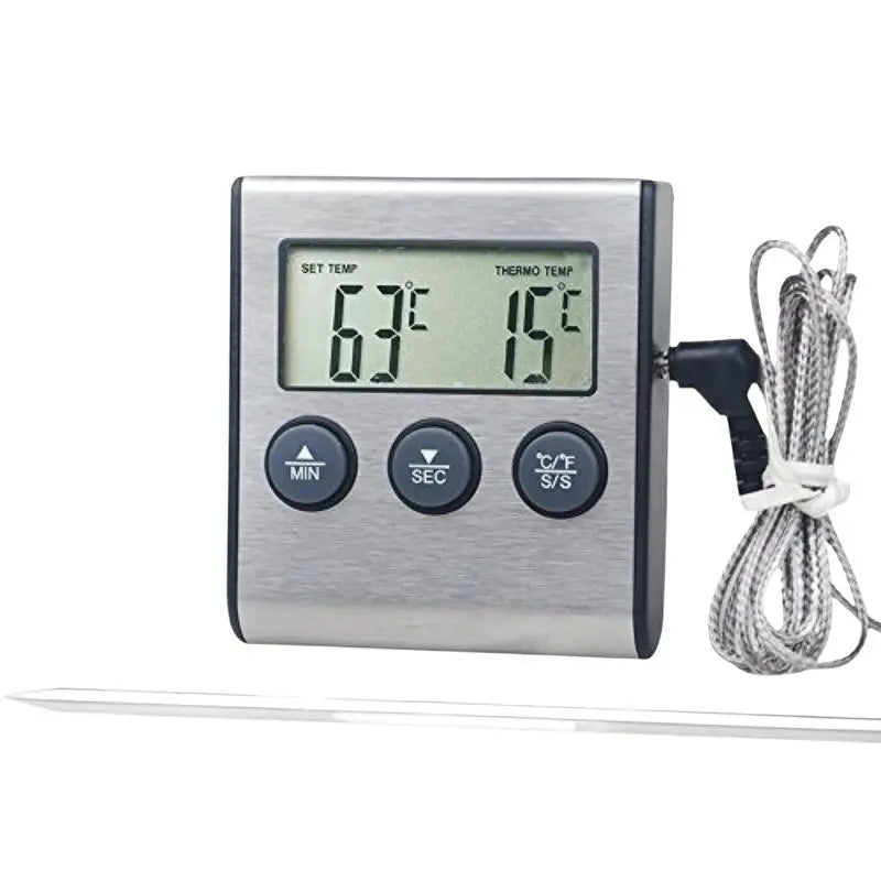 Digital Meat Thermometer with Probe, Timer & Alarm | BBQ & Oven Kitchen Thermometer Nixie