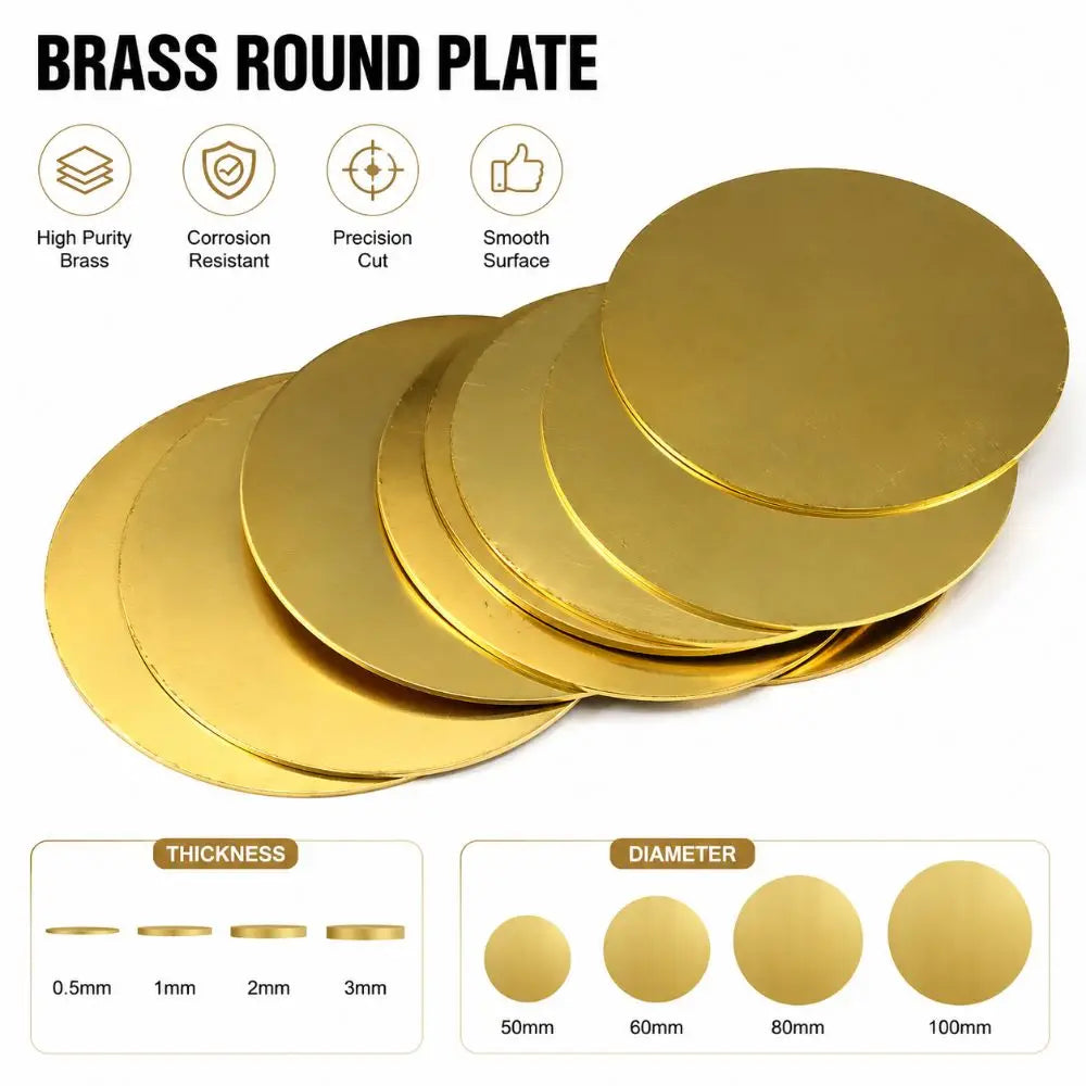 Brass Round Disc Plates 50–100mm | H62 DIY Metal Circles Brass Metal Disc Nixie