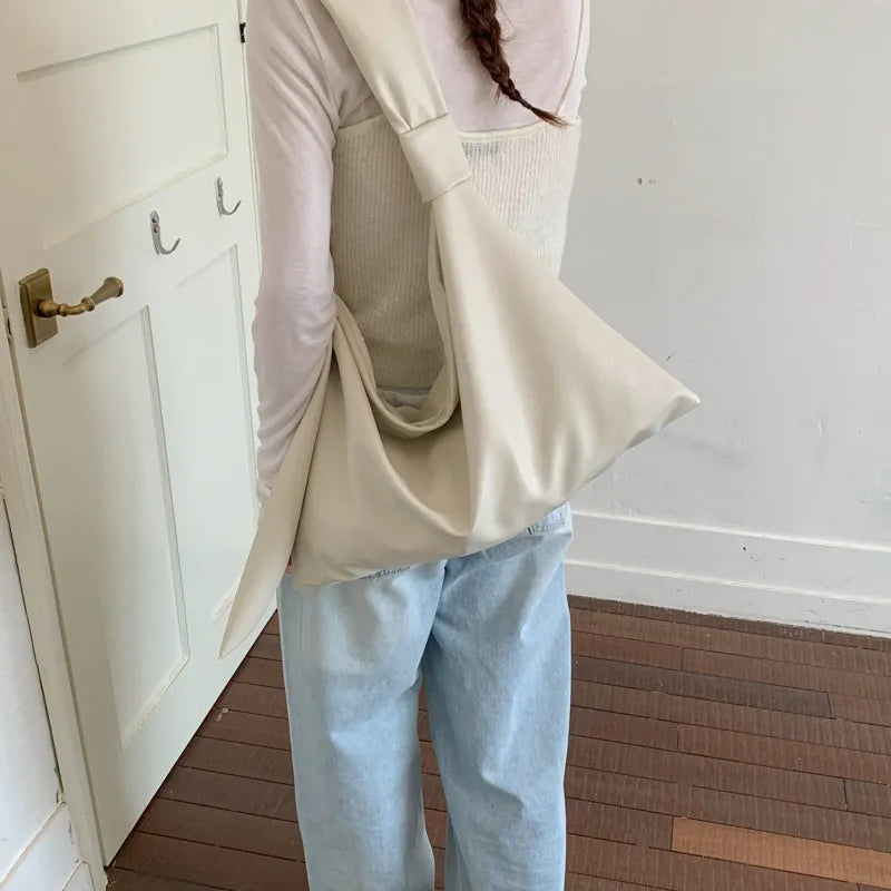 Korean Minimalist Faux Leather Tote Bag | Knotted Design Faux Leather Tote Bag Nixie