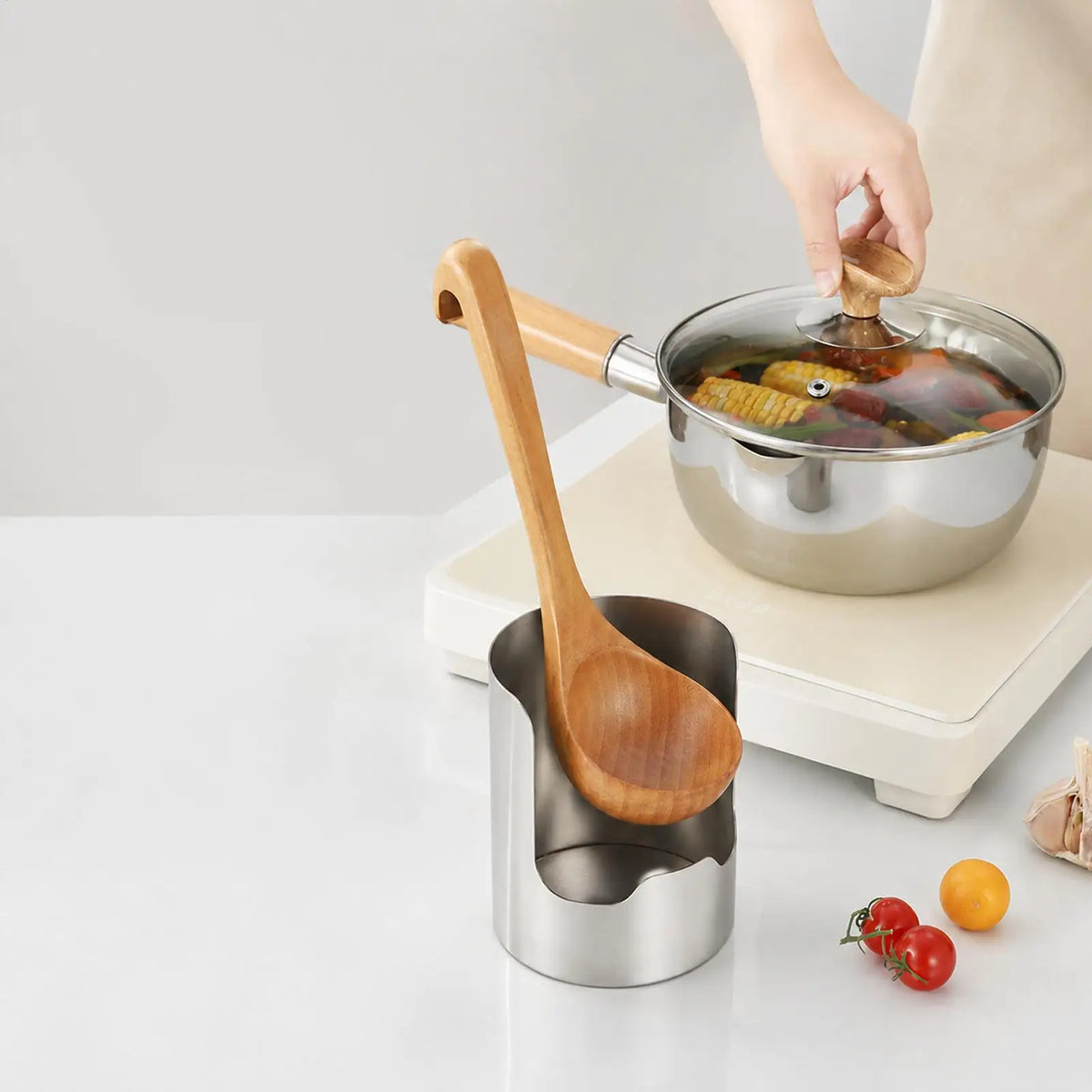 Stainless Steel Spoon Rest & Pot Lid Holder for Kitchen