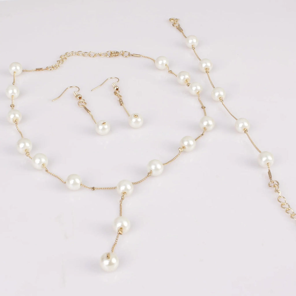 4-Piece Gold Pearl Tassel Jewelry Set – Necklace, Earrings & Bracelet Fashion Jewelry Set Nixie