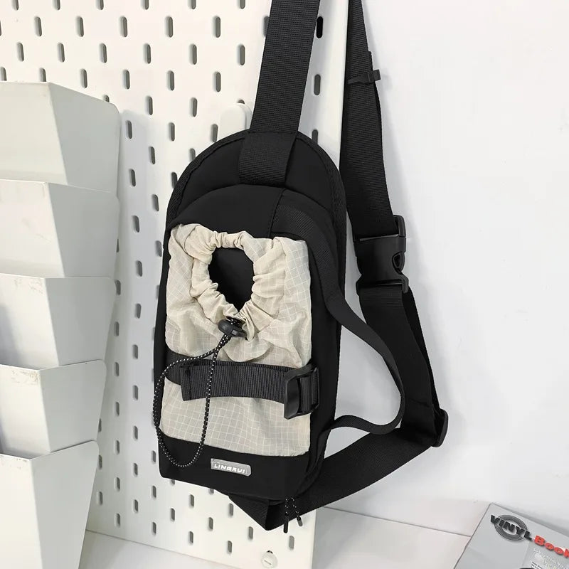 Japanese Workwear Nylon Crossbody Chest Bag – Men's Shoulder Bag Crossbody Chest Bag Nixie Black with beige