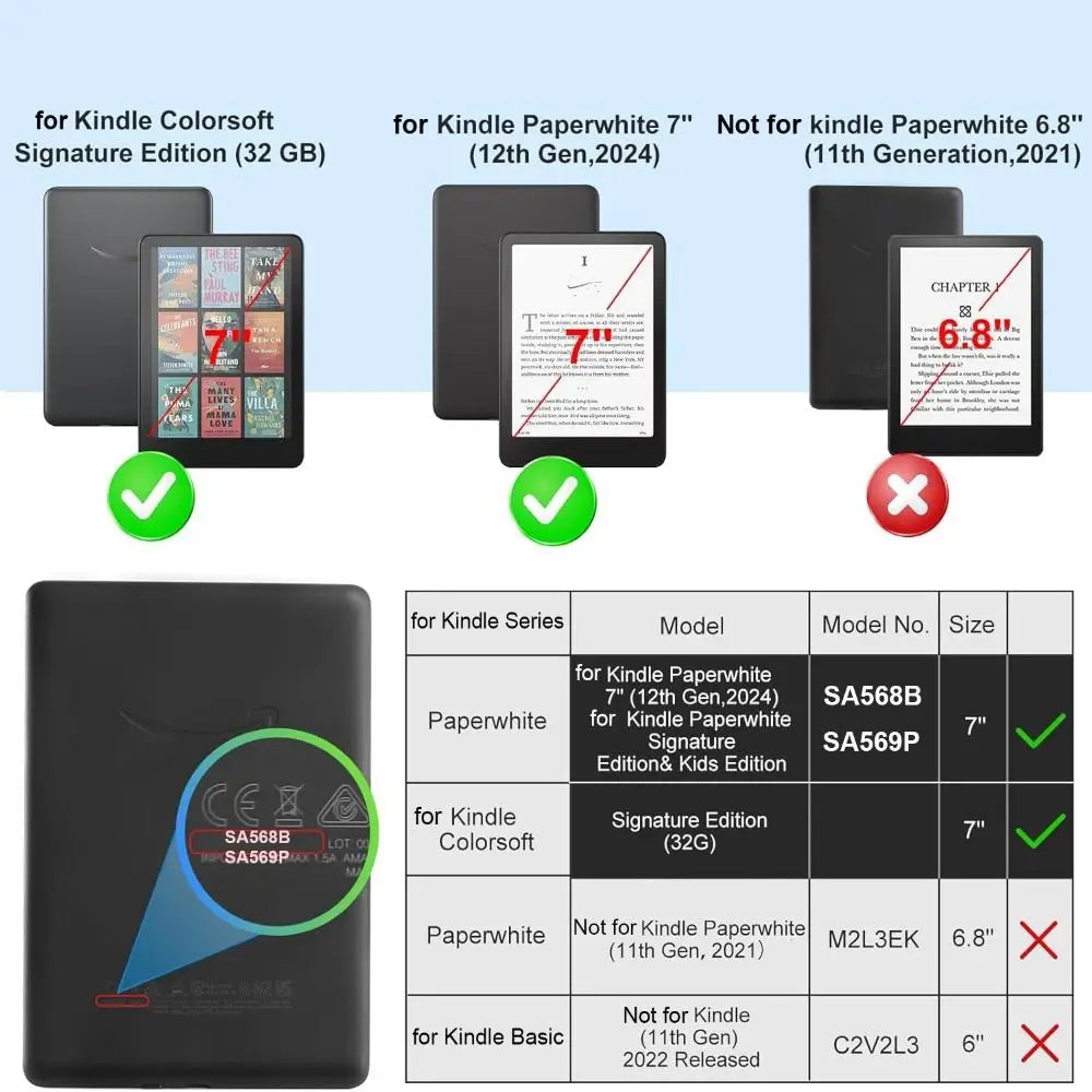 Kindle Paperwhite 7" 2024 12th Gen Colorsoft Smart Folio Case E-Reader Folio Case Nixie