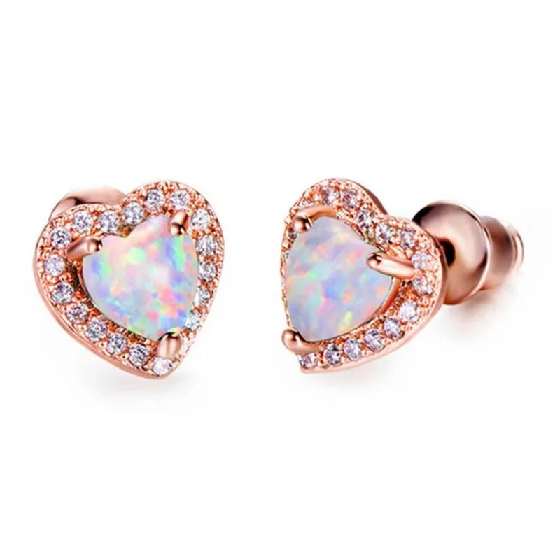 Heart Opal & Crystal Dangle Earrings – Hypoallergenic