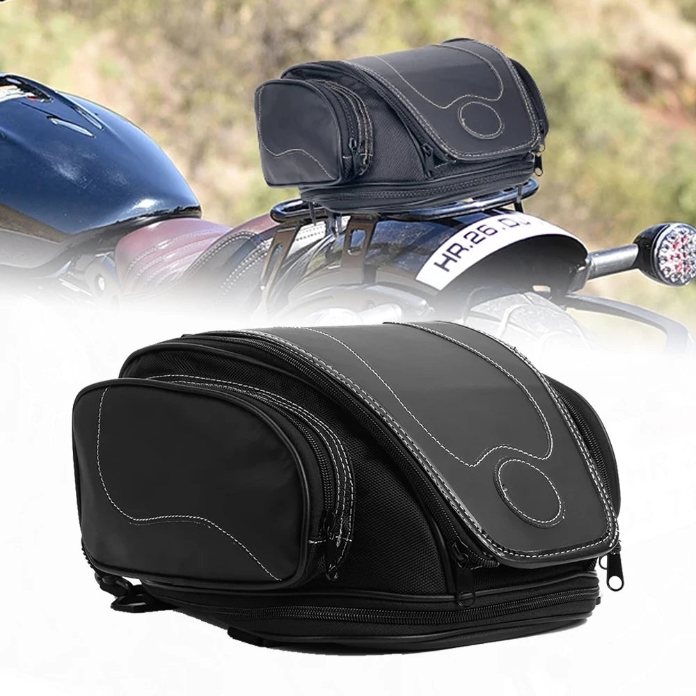 Motorcycle Rear Seat Tail Bag Retro PU Leather Waterproof Motorcycle Tail Bag Nixie