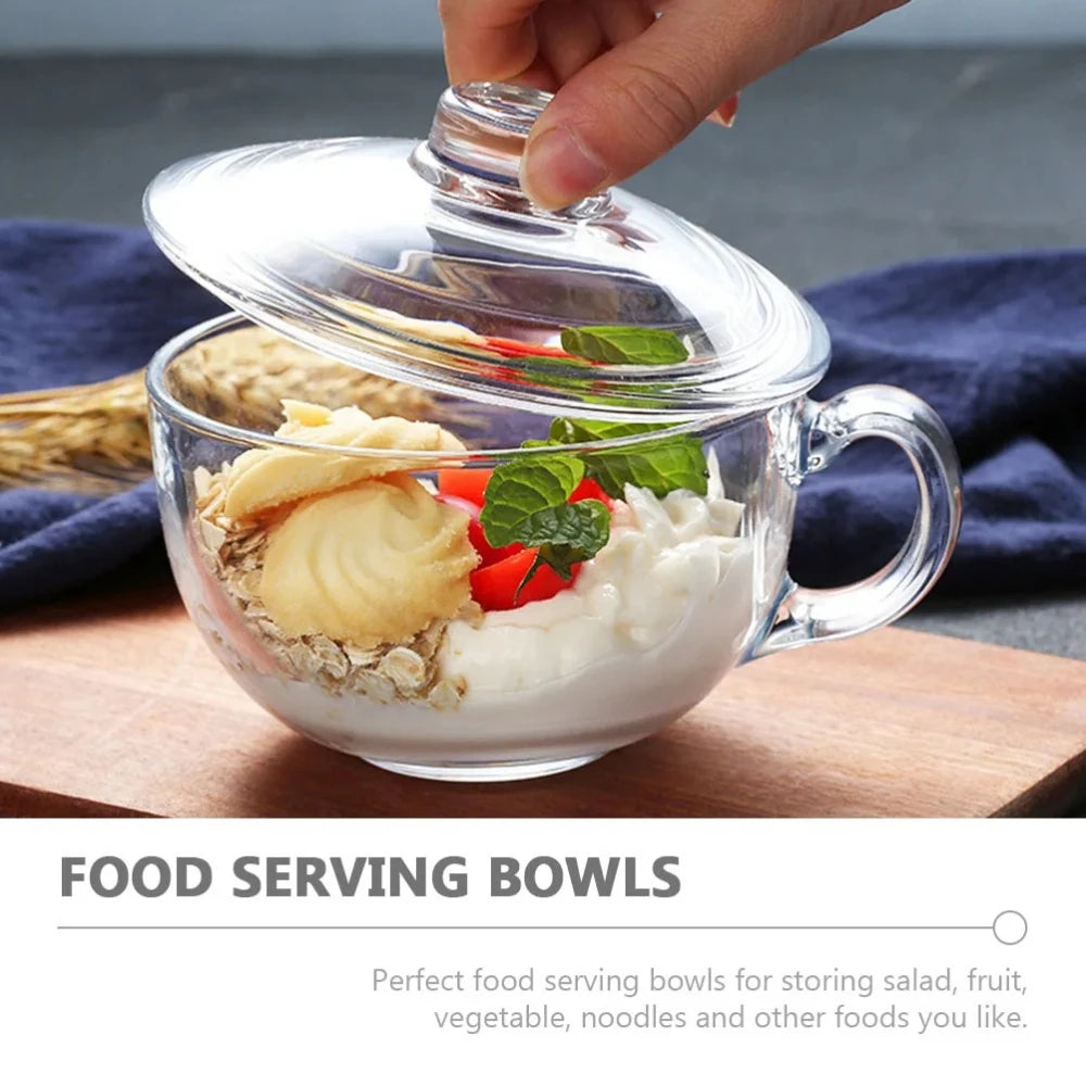 Clear Glass Bowl with Handle – Microwave Safe Breakfast Bowl Glass Dining Bowl Nixie