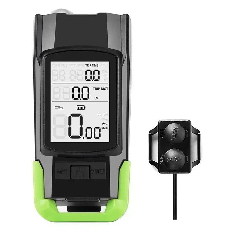 BUCKLOS 3-in-1 Bike Light, Horn & Speedometer | 800 Lumen Bike Light Computer Nixie GREEN