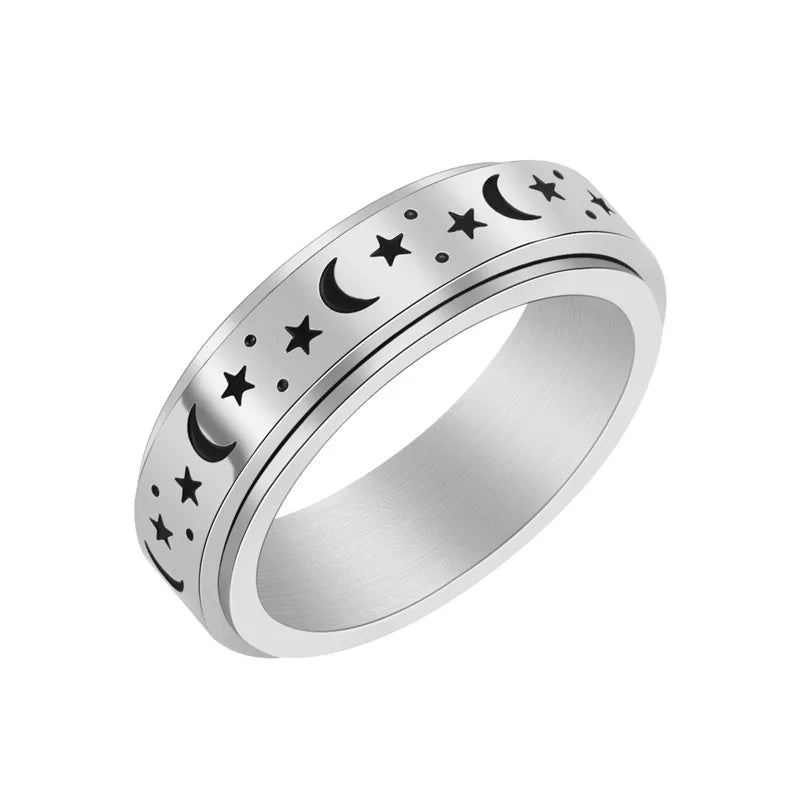 Stainless Steel Spinner Fidget Ring – Punk Skull Star Unisex