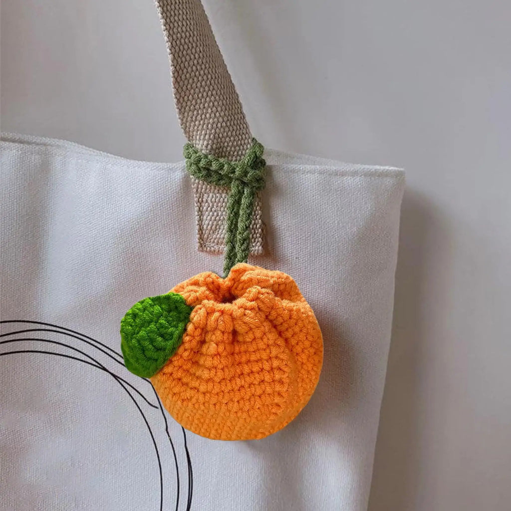 Cute Orange Fruit Coin Purse – Hand Knitted Yarn Mini Bag Novelty Coin Purse Nixie