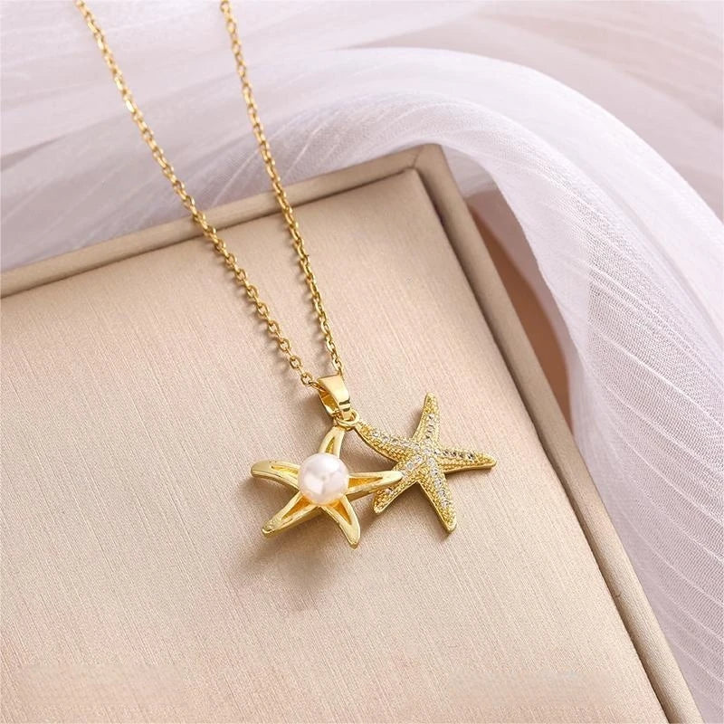 Starfish Pearl Pendant Choker Necklace for Women | Minimalist Pendant Necklace Nixie XL1637-1