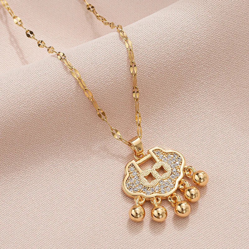 Lucky Longevity Copper & Zircon Pendant Necklace for Women Pendant Necklace Nixie