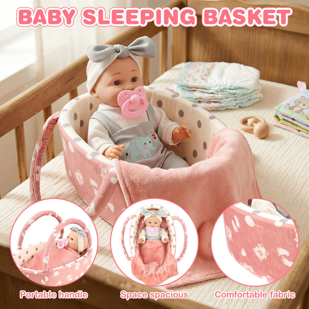 12-Inch Reborn Baby Doll Set with Bassinet, Blanket & Accessories Reborn Baby Doll Set Nixie