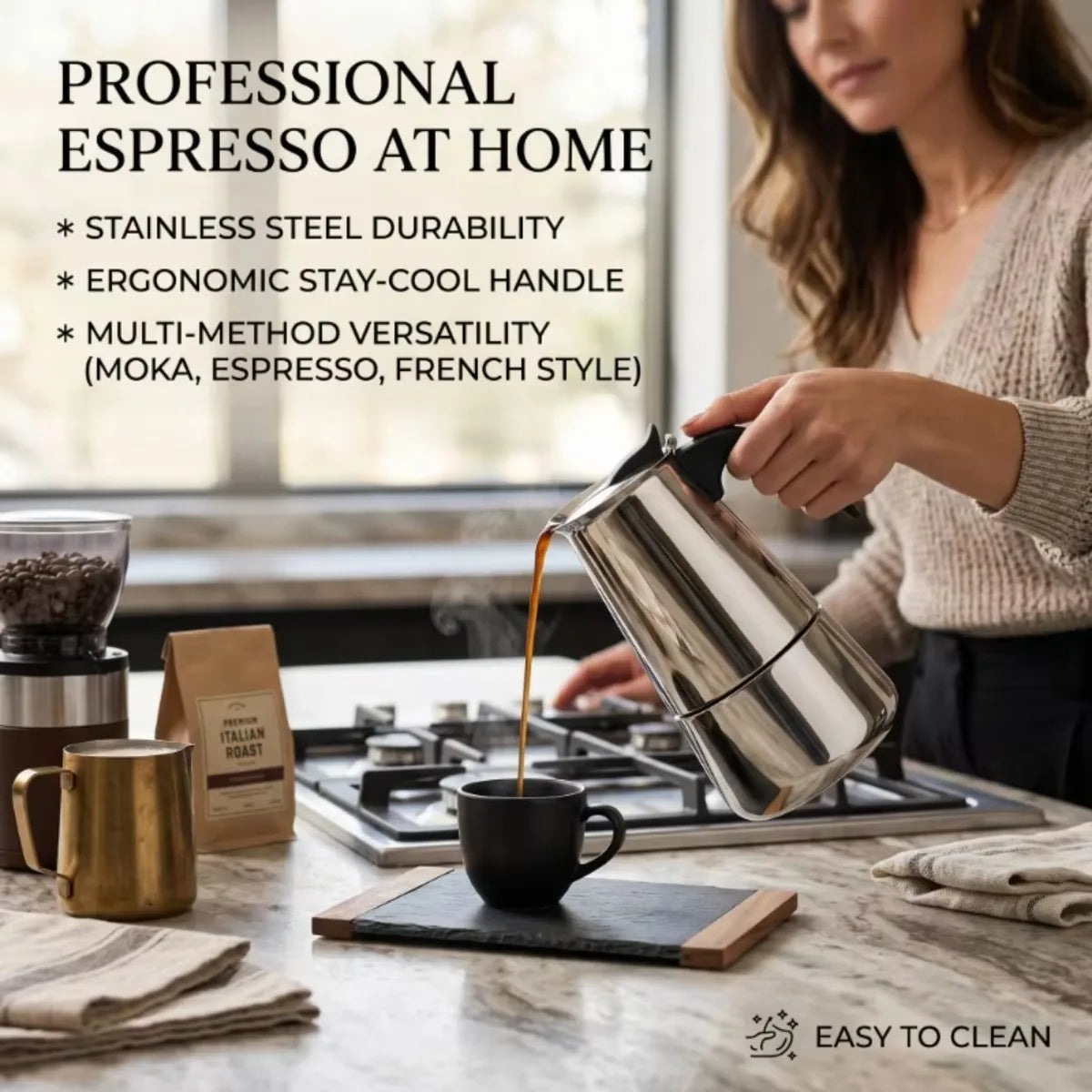 Portable Stainless Steel Moka Pot – Espresso & Tea Maker Moka Pot Coffee Maker Nixie