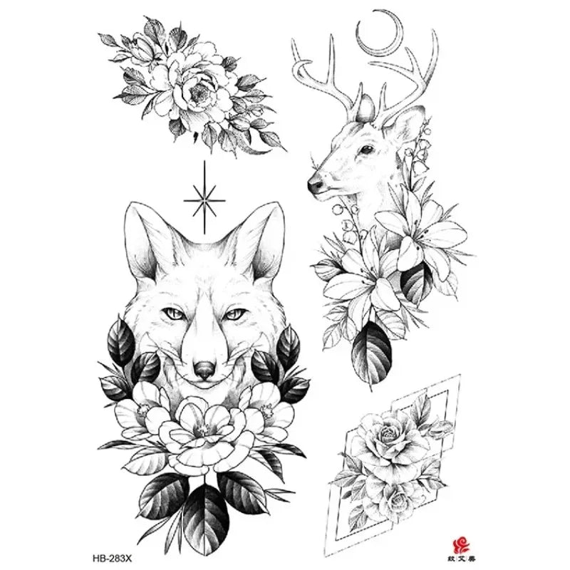 Temporary Tattoo Stickers – Snake, Rose & Peony | 14 Sheets Temporary Tattoo Sticker Nixie
