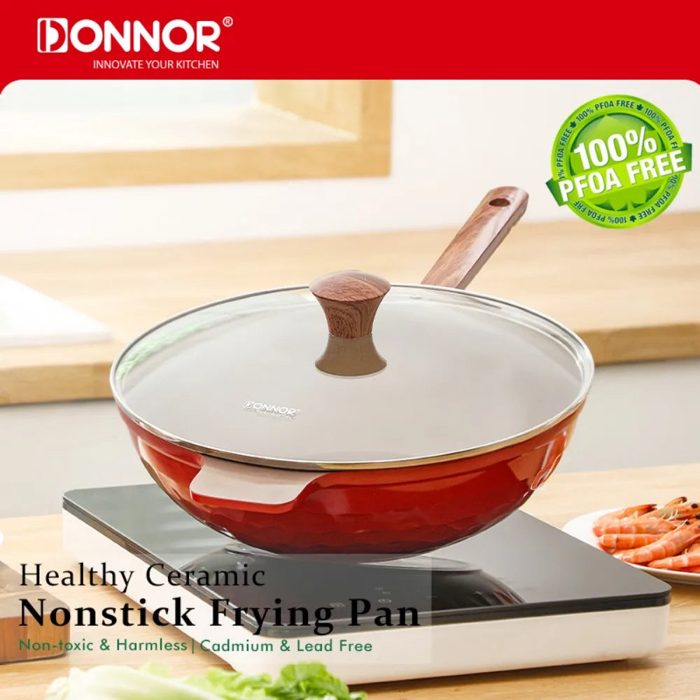 DONNOR 12.6" Ceramic Nonstick Frying Pan with Lid 6QT Skillet Ceramic Frying Pan Nixie