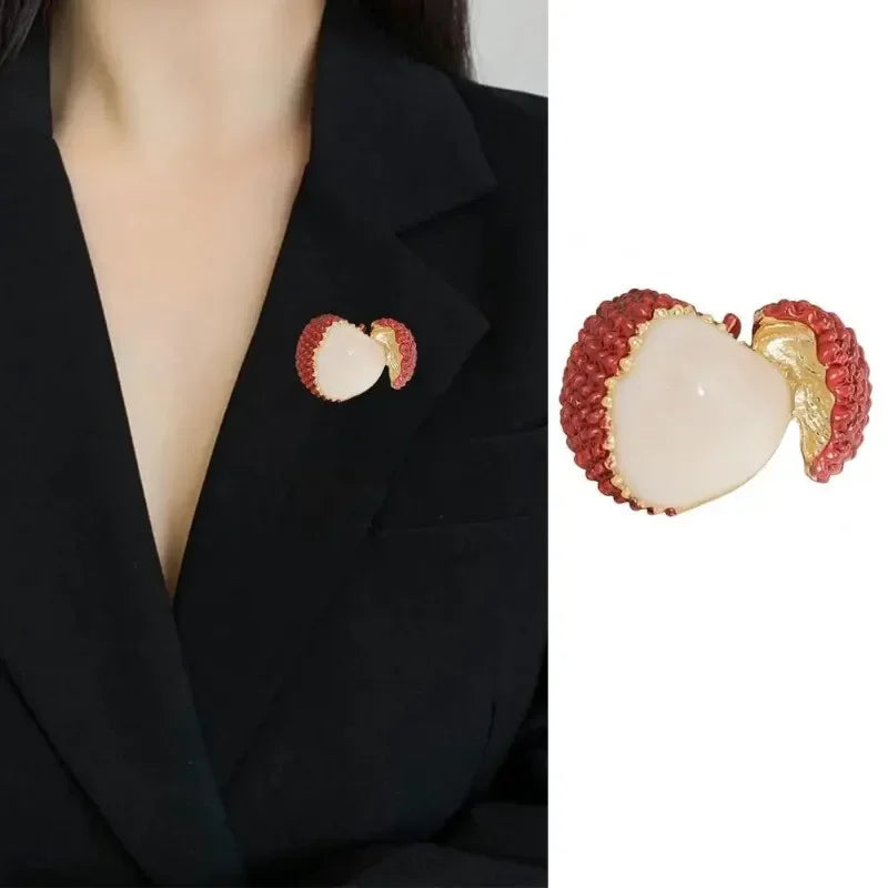 Lychee Brooch Lapel Pin – Zinc Alloy & Glass Unisex Jewelry Fashion Brooch Pin Nixie