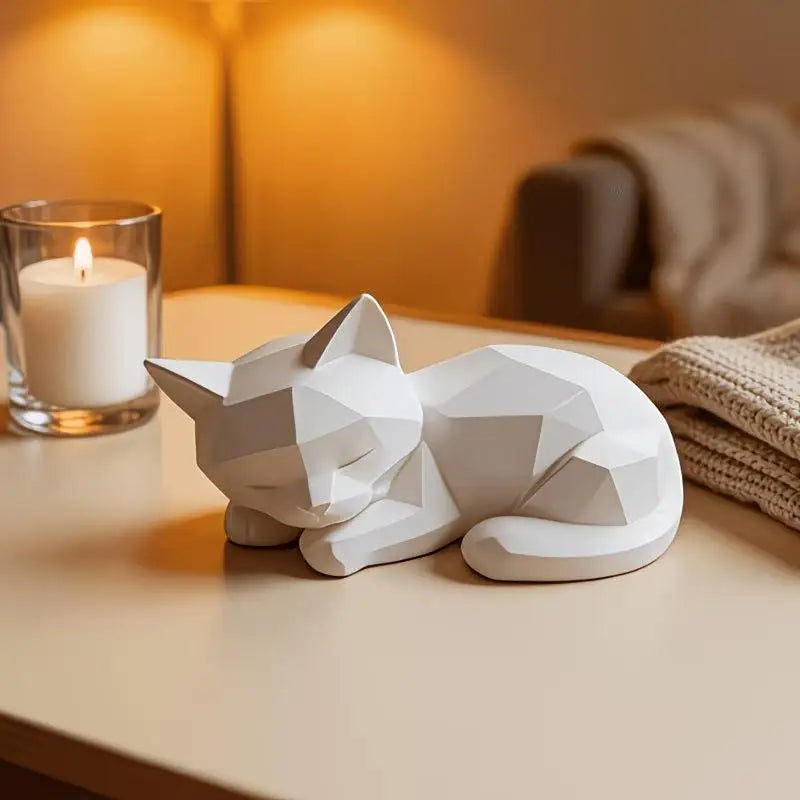 Geometric Sleeping Cat Ornament | Boho Minimalist Home Decor Decorative Figurine Nixie
