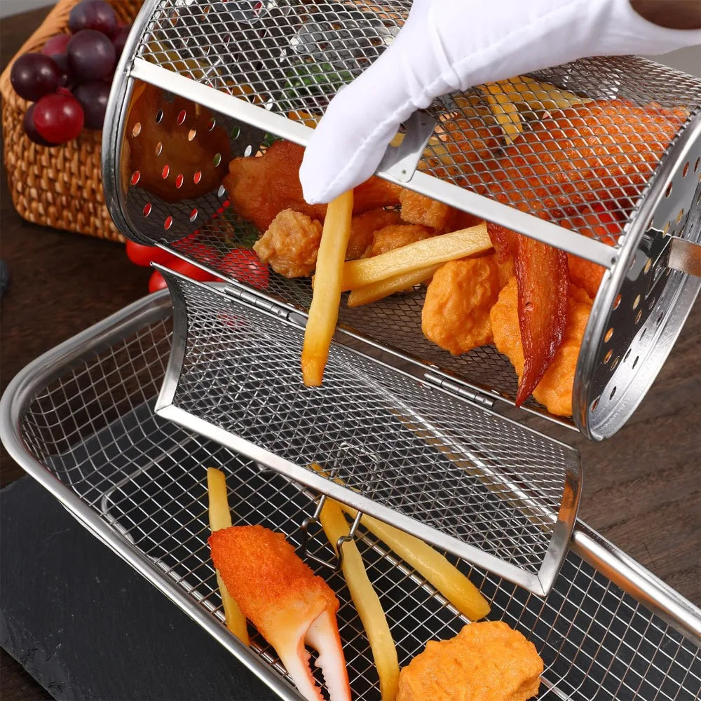 Rotating Oven Crisper Basket – Rolling Grill Cage & BBQ Drum