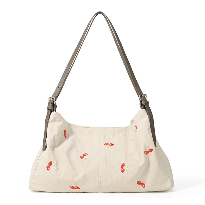 Women's Canvas Embroidery Tote Shoulder Bag – Large Capacity
