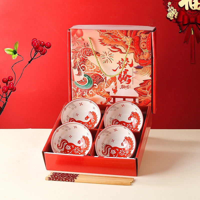 Year of the Horse Ceramic Bowl & Chopsticks Gift Set