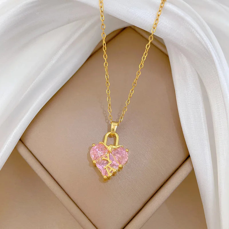 Heart Lock Pendant Choker Necklace | Gold Stainless Steel Pendant Choker Necklace Nixie