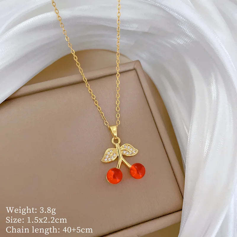 Cherry Pendant Necklace Women – Gold Stainless Steel Chain Pendant Necklace Nixie XL2606-284