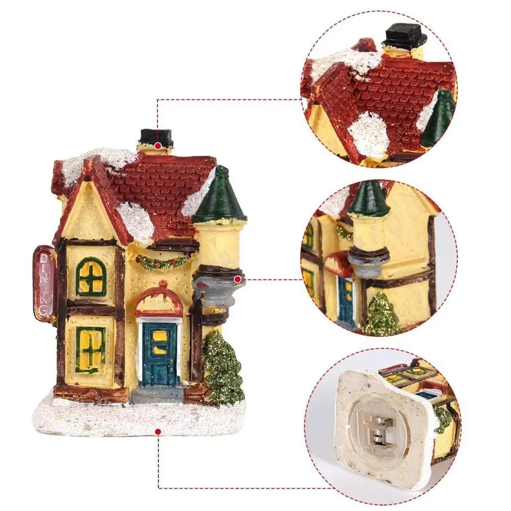 LED Miniature Christmas Village House Resin Ornament Decor Christmas Village Ornament Nixie