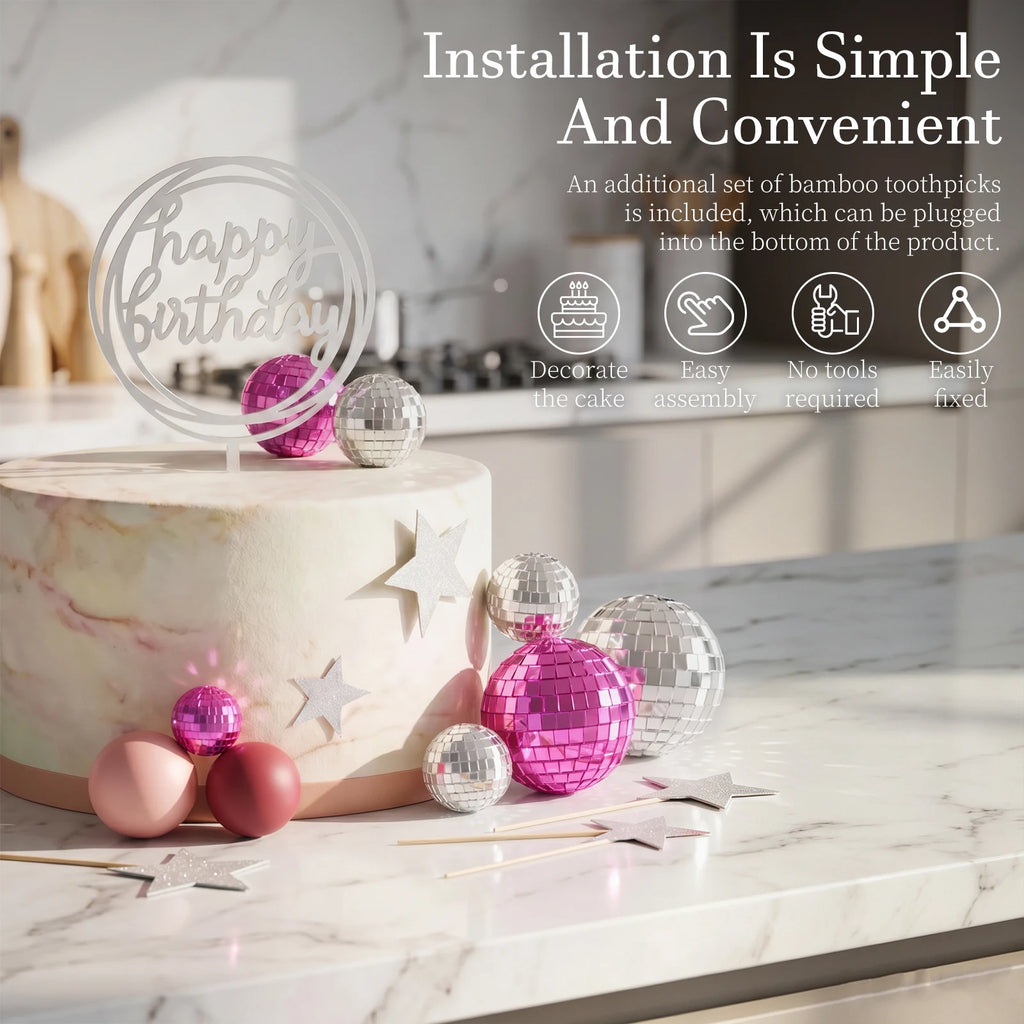Disco Ball Cake Topper Set – Birthday & Party Decoration Cake Topper Set Nixie
