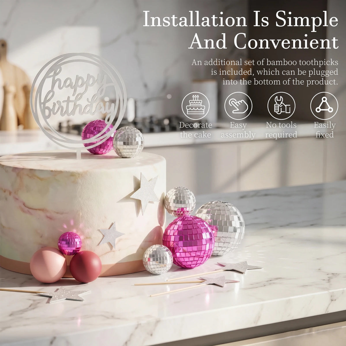 Disco Ball Cake Topper Set – Birthday & Party Decoration