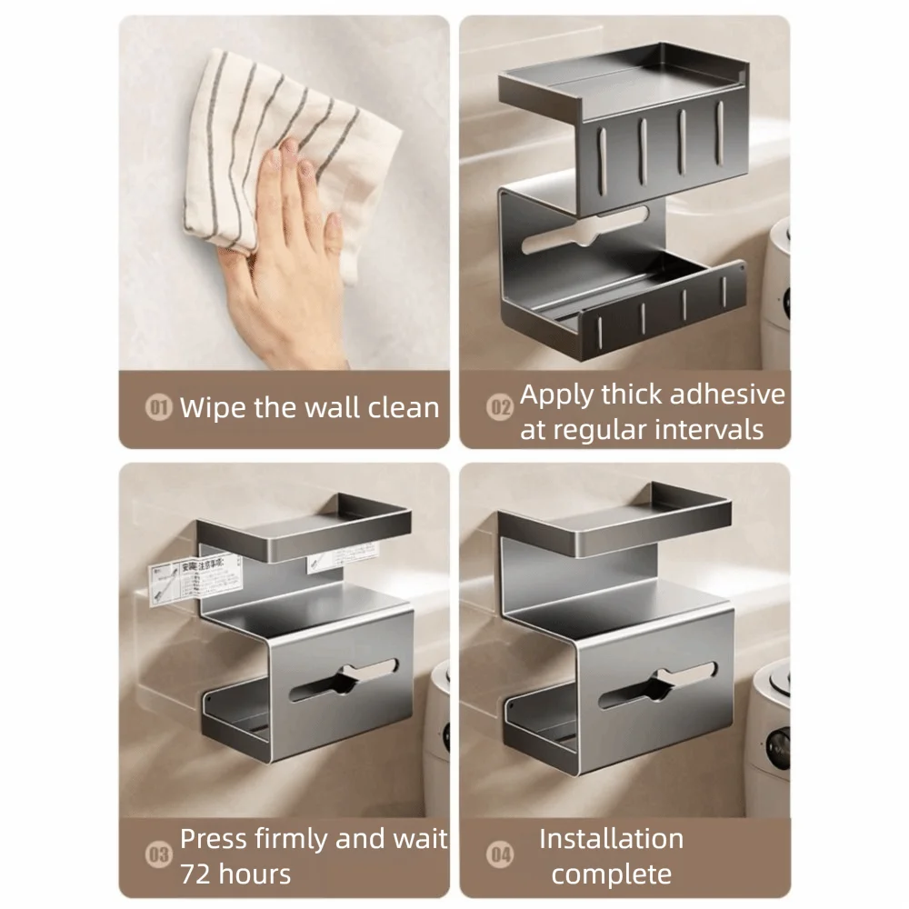 No-Drill Wall-Mounted Toilet Paper Holder with Phone Shelf Toilet Paper Holder Nixie